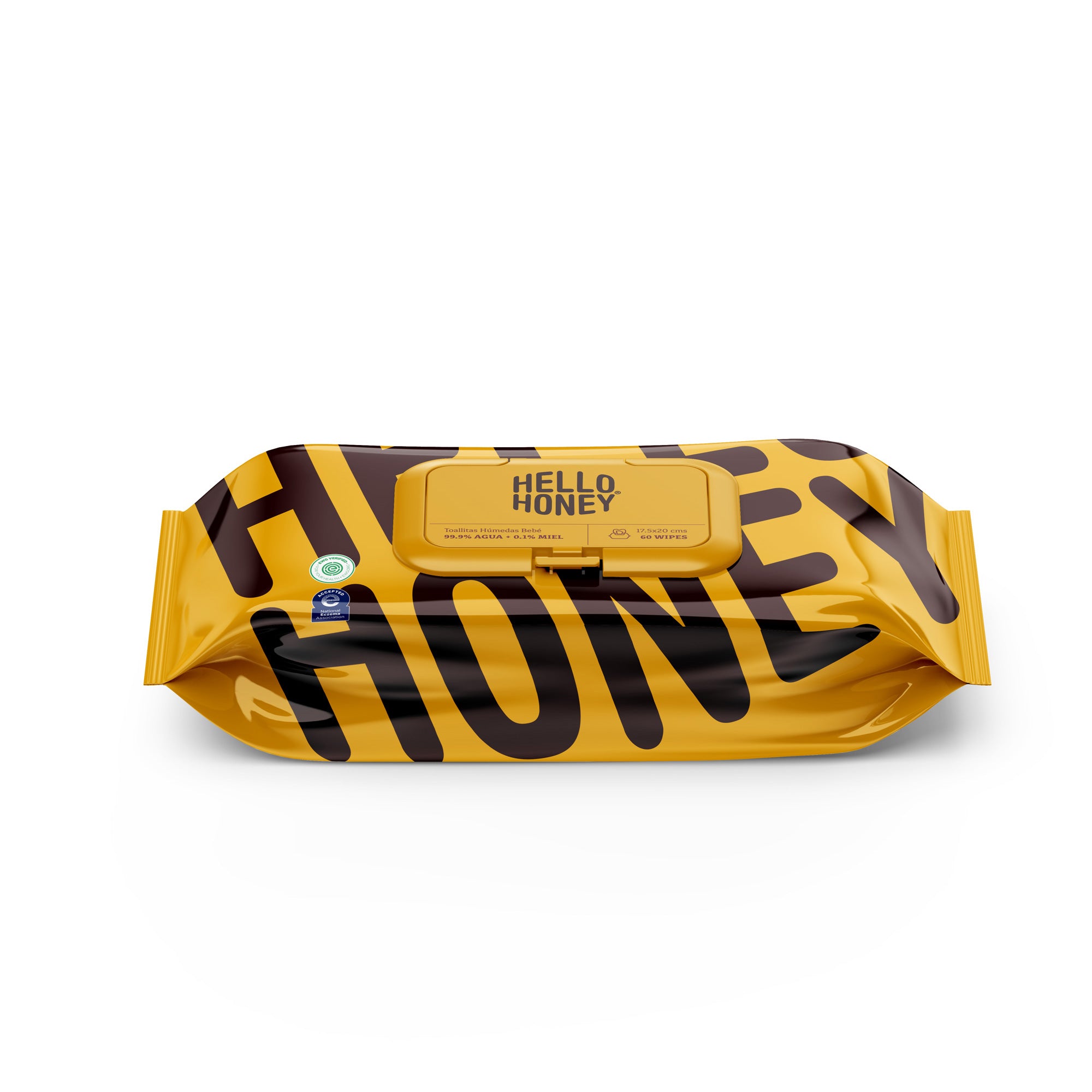 Detalle de la textura suave de las toallitas húmedas Hello Honey para piel sensible del bebé