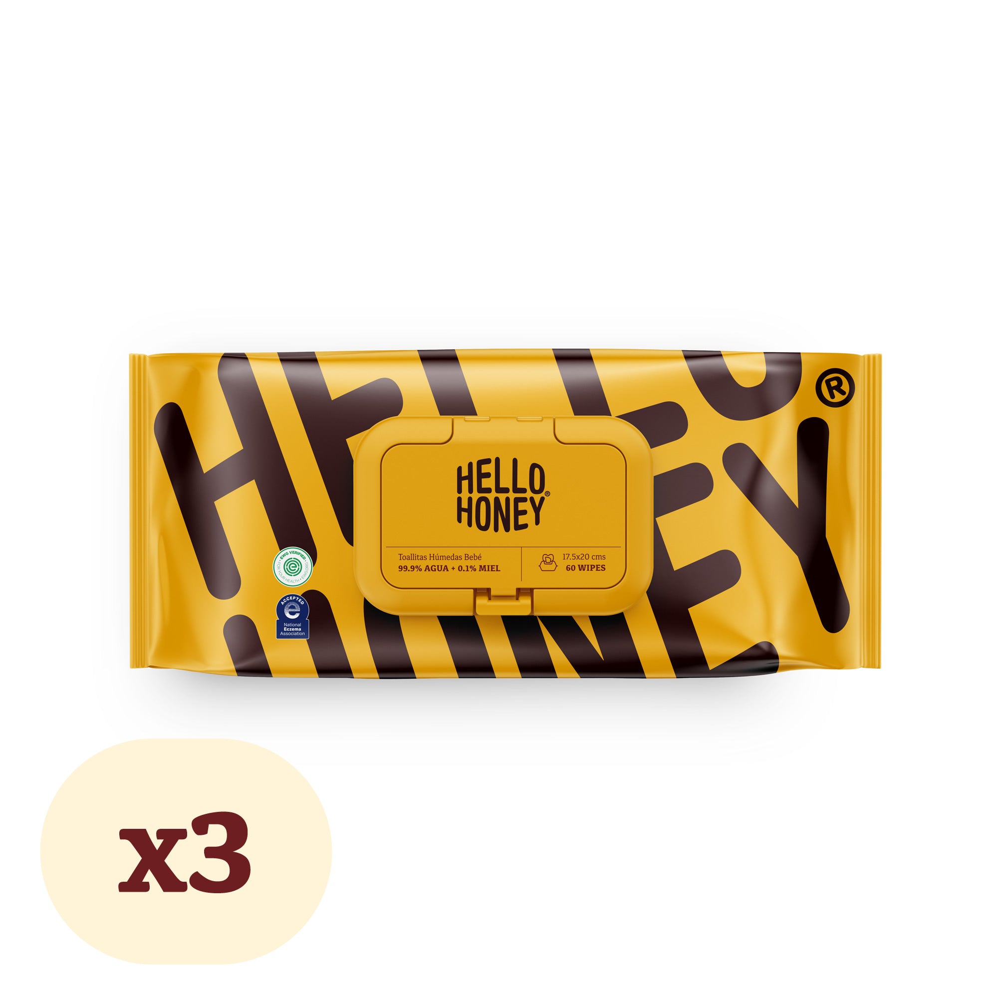 Toallitas húmedas Hello Honey con miel, pack x3 para el bolso